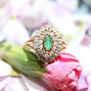 Emerald Diamond Marquis Vintage Cocktail Ring